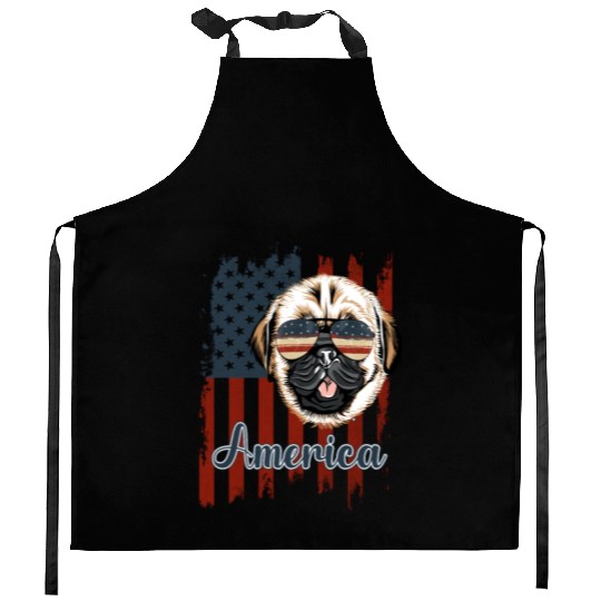 Funny pug american flag, 4th of july gift Kitchen Aprons