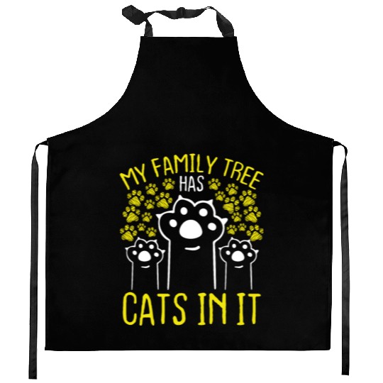 Cat Owner Family Tree has a Cat in it Funny Kitchen Aprons