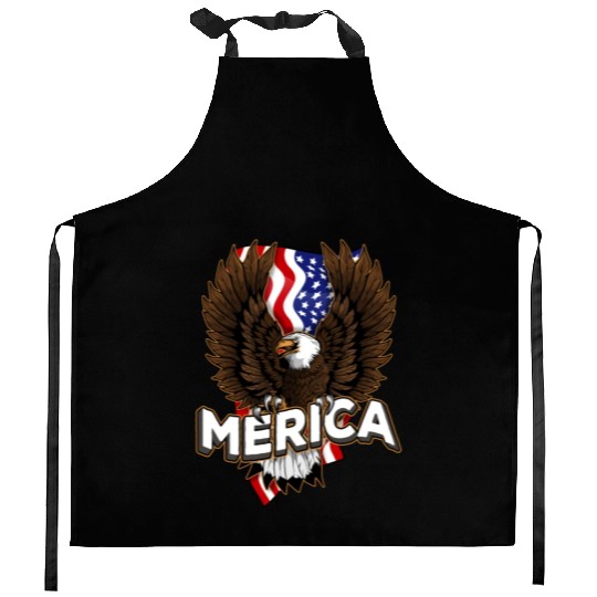Merica 4th of July Bald Eagle USA American Fla Kitchen Aprons
