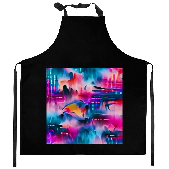 Abstract watercolor pattern in retro neon colors Kitchen Aprons