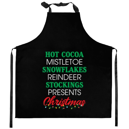 Hot Cocoa Mistletoe Snowflakes Reindeer Stockings Kitchen Aprons
