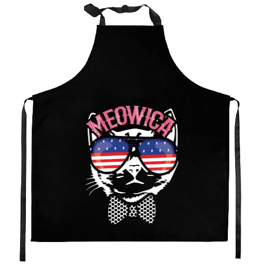 Meow Cat America American Flag 4th Of July Kitchen Aprons