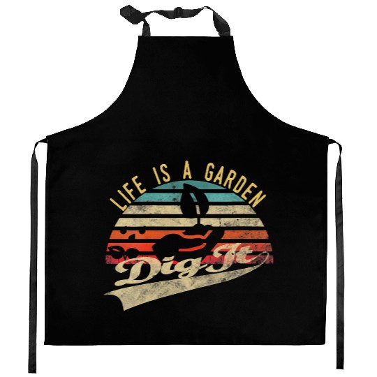 Womens Retro vintage farmer gift Life is a garden Kitchen Aprons