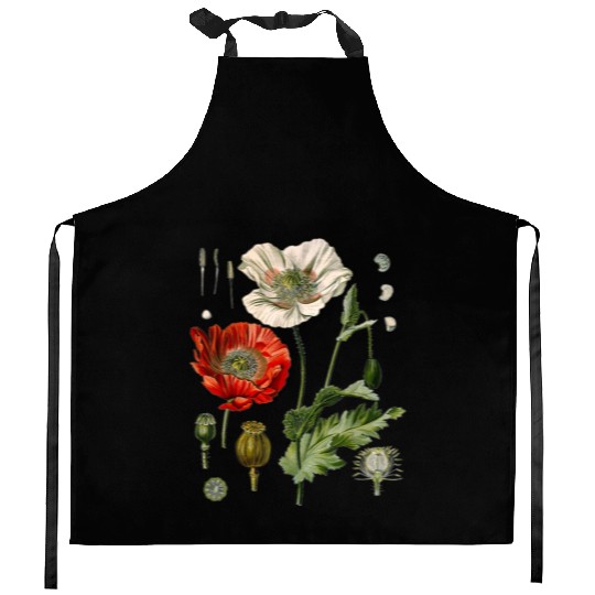 Red Poppy flower Botanical Poppies Red Poppy Kitchen Aprons