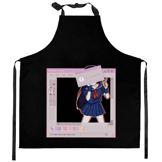 Vaporwave Glitch Horror Kitchen Aprons