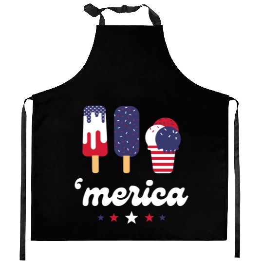 Ice Cream Patriotic Popsicles US Flag Merica Kitchen Aprons