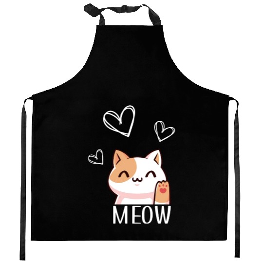 meow - cute cat - kitten Kitchen Aprons