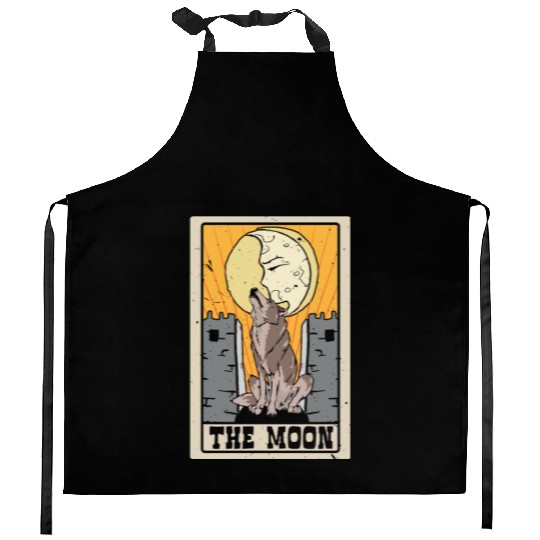 The Moon Tarot Card Shaman Fortune Telling Kitchen Aprons
