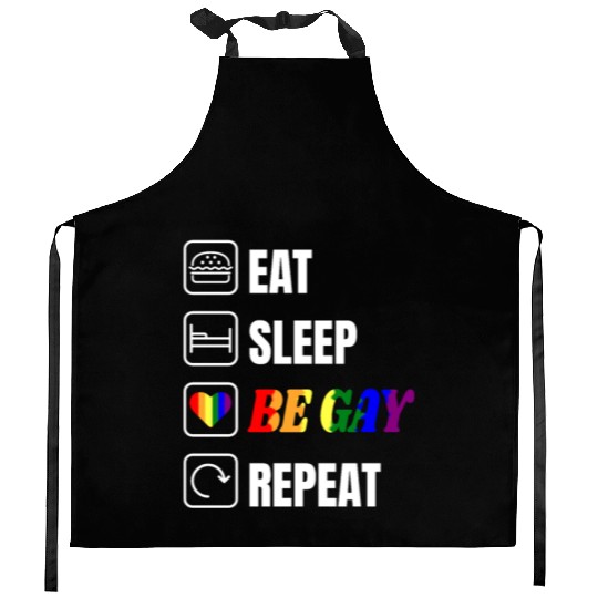 LGBT Eat Sleep Be Gay Repeat Rainbow Gay Pride Kitchen Aprons
