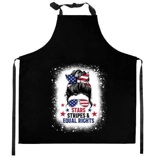 USA Messy Bun Bleached Stars Stripes Equal Rights Kitchen Aprons