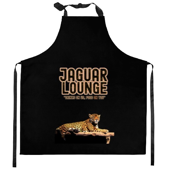 JAGUAR LOUNGE "Drinks On Us, Food On You" FUNNY Kitchen Aprons