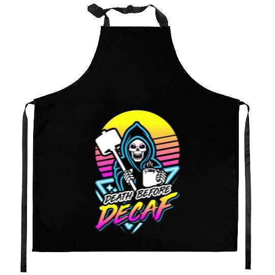Death Before Decaf (Gym Reaper) Retro Neon Kitchen Aprons