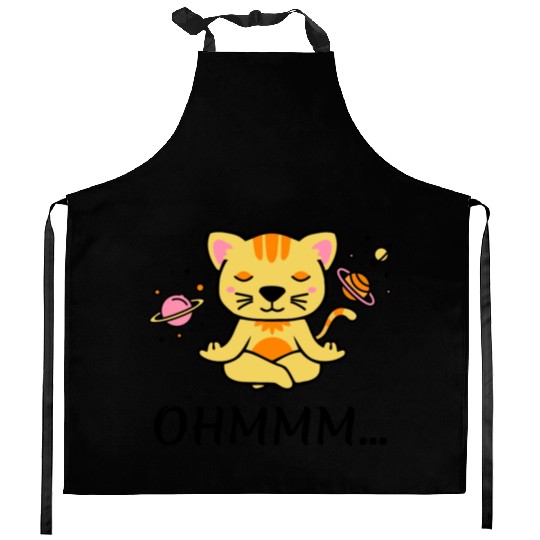 zen yoga cat space meditation sport training Kitchen Aprons