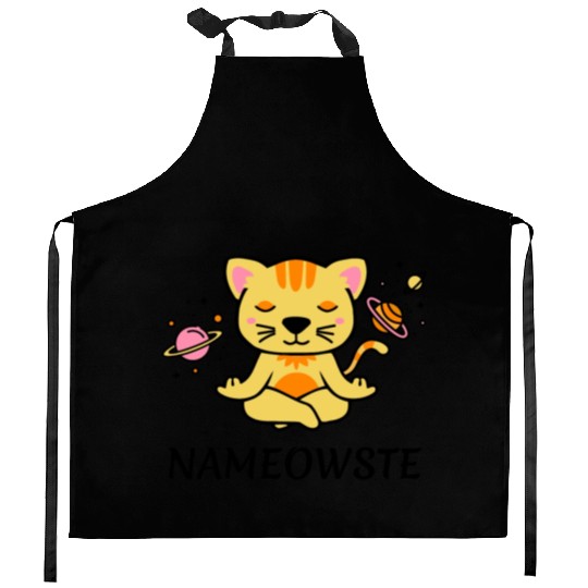 zen yoga cat space meditation sport training Kitchen Aprons