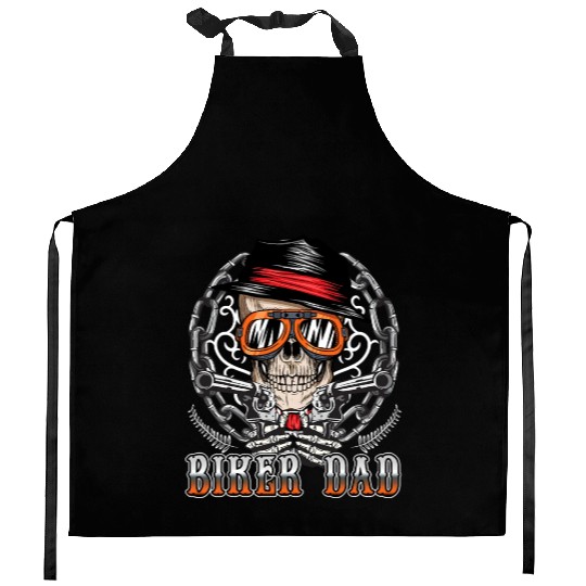 Mens Biker Dad Skull Motorcycle Kitchen Aprons