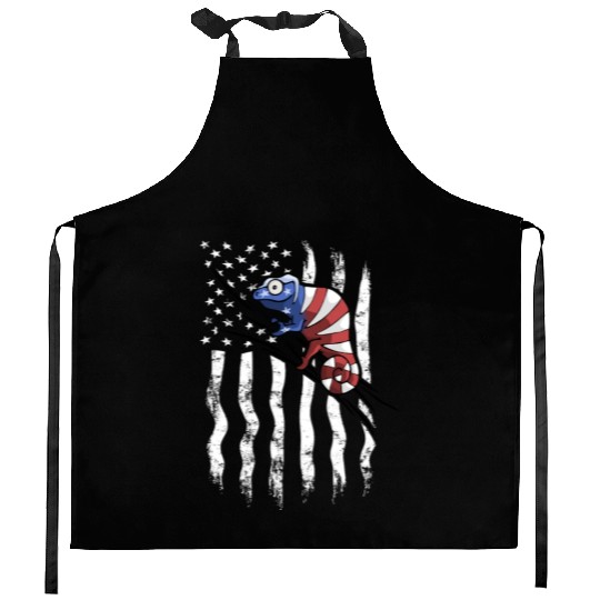 US Flag Patriotic American Chameleon in Stars Kitchen Aprons