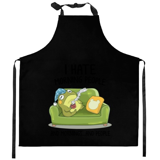 Toad Frog Drinking Coffee I Hate Morning People Kitchen Aprons