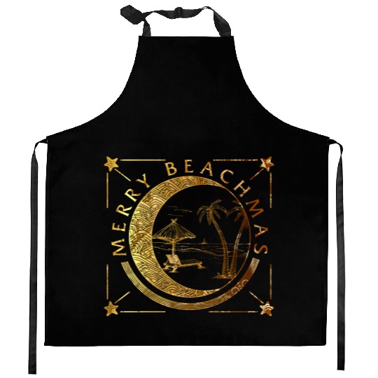 Coastal Beach Christmas In July Kitchen Aprons, Merry