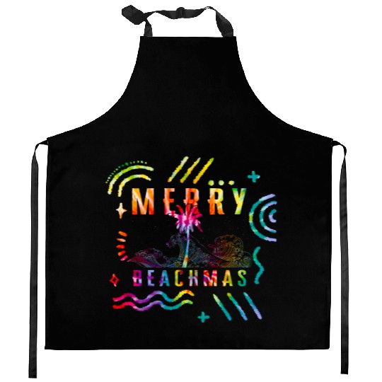 Coastal Beach Christmas In July Kitchen Aprons, Merry
