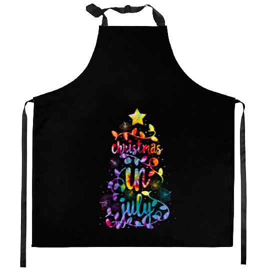 Christmas In July Colorful Xmas Tree Lights Kitchen Aprons