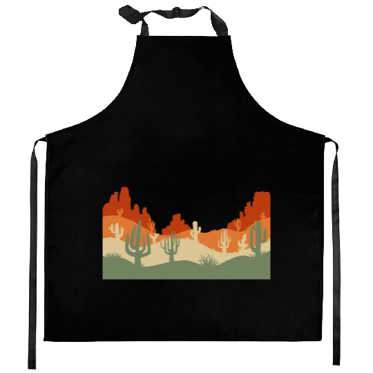 Retro Western Cactus Desert Cowboy Kitchen Aprons