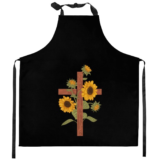 Christian Cross Sunflowers Religious Women Faith Kitchen Aprons