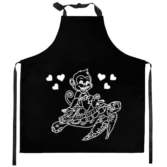 Sea Turtle And Monkey Lover - Funny Monkey Turtle Kitchen Aprons