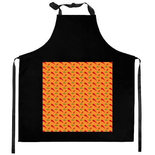 Red Chilli Pepper Pattern on orang Kitchen Aprons