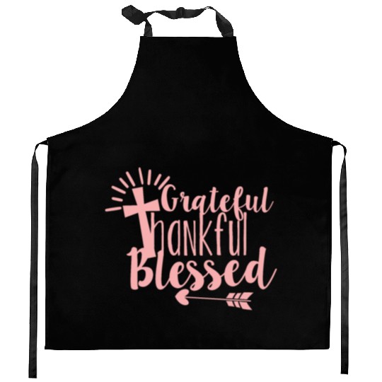 Grateful Thankful And Blessed Jesus Cross Kitchen Aprons