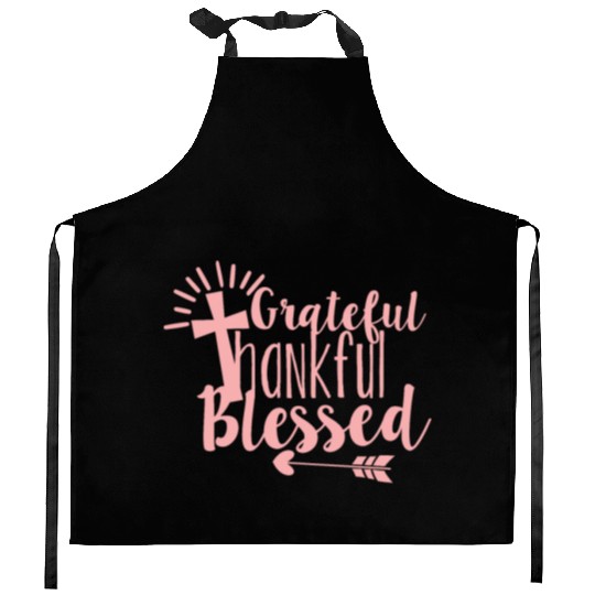 Grateful Thankful And Blessed Jesus Cross Kitchen Aprons