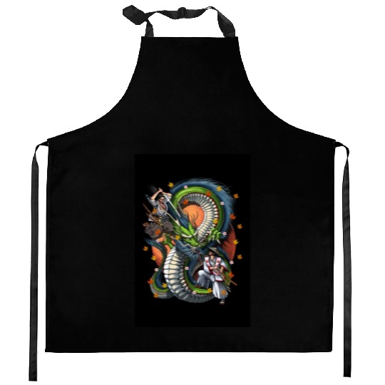 Japanese Dragon Samurai Warrior Battle Kitchen Aprons