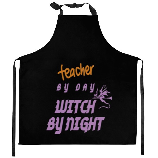 teacher by day witch by night Kitchen Aprons
