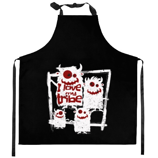 I Love My Tribe Funny Monster Family Reunion Kitchen Aprons