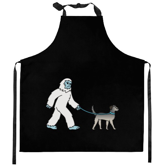 Bigfoot Sasquatch Walking Irish Wolfhound Kitchen Aprons