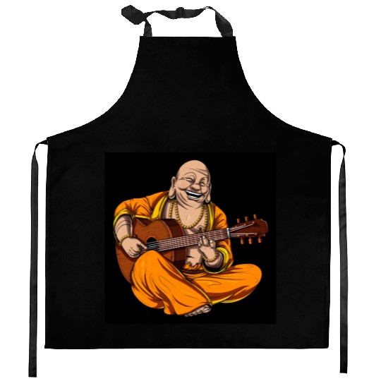 Buddha Playing Guitar Kitchen Aprons