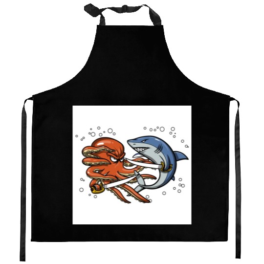 Octopus Shark Pirate Battle Kitchen Aprons