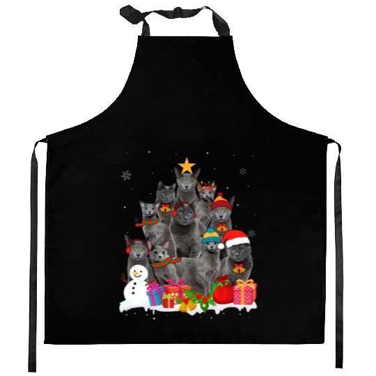 Funny Russian Blue Christmas Tree Pet Cat Lover Kitchen Aprons