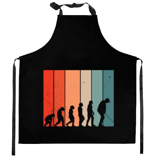 Human Evolution Golf Vintage Golf Player Golfing Kitchen Aprons