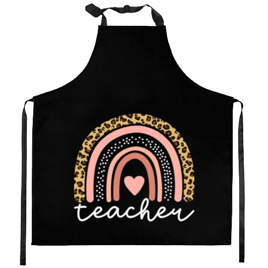Boho Teacher Rainbow Leopard Teacher Appreciation Kitchen Aprons