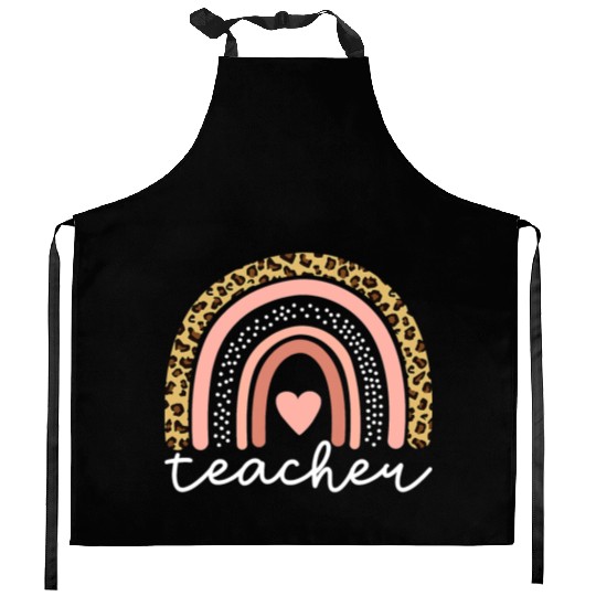 Boho Teacher Rainbow Leopard Teacher Appreciation Kitchen Aprons