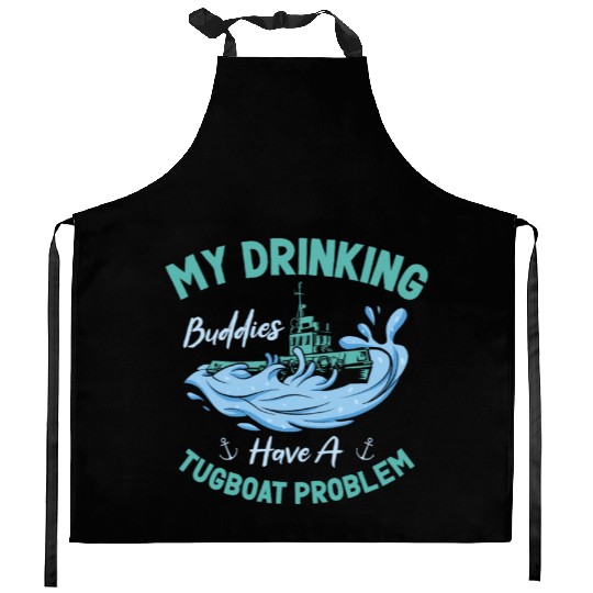 Tugboat Drinking Buddies Alcohol Tugboat Captain Kitchen Aprons