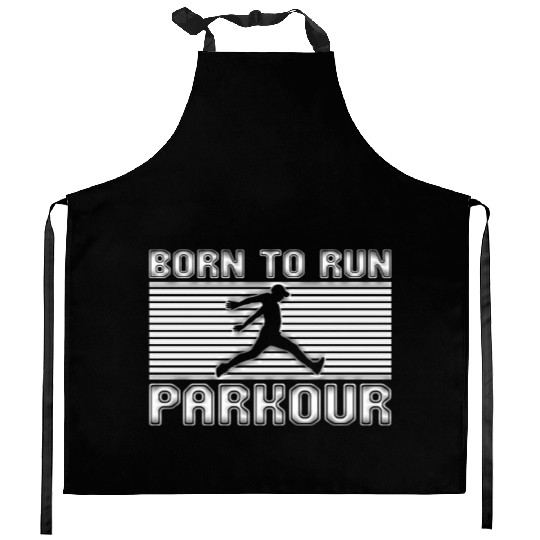 born to run parkour Kitchen Aprons