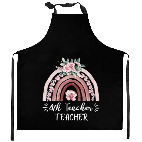 4th grade teacher floral rainbow back to school Kitchen Aprons