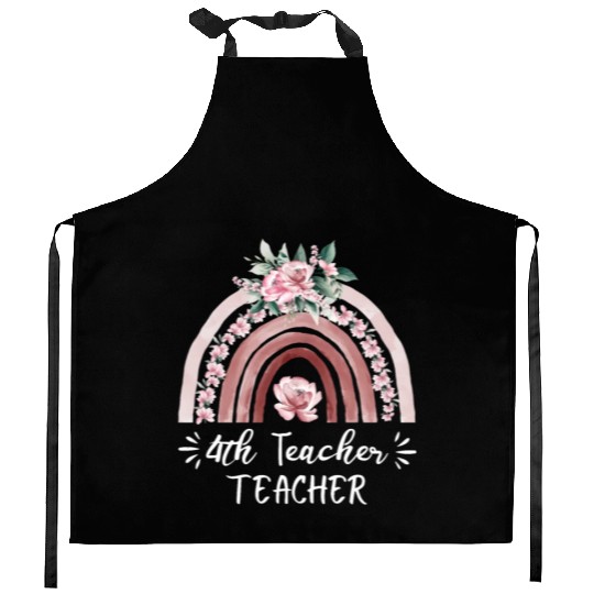 4th grade teacher floral rainbow back to school Kitchen Aprons