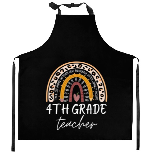 4th grade teacher leopard rainbow back to school Kitchen Aprons