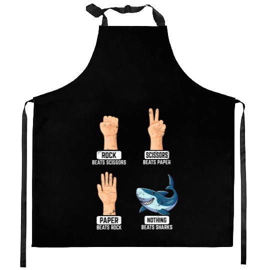 Rock Paper Scissors Nothing Beats Sharks Funny Sha Kitchen Aprons