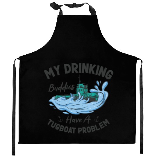 Tugboat Drinking Buddies Alcohol Tugboat Captain Kitchen Aprons