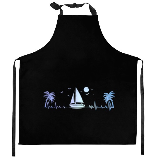 Sailboat Heartbeat Sunset Ocean Dad Kitchen Aprons
