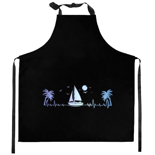 Sailboat Heartbeat Sunset Ocean Dad Kitchen Aprons