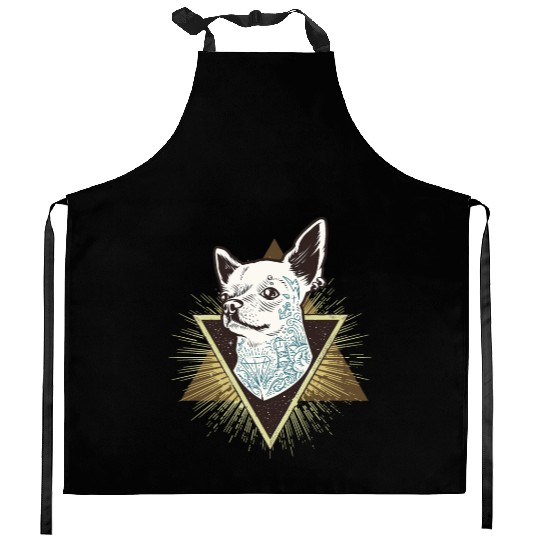 Hipster Chihuahua with Tattoo Kitchen Aprons